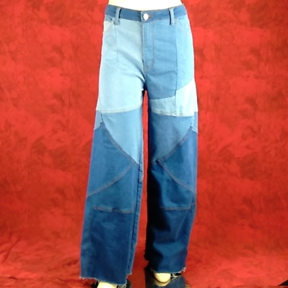 Fashion Nova patchwork high rise flare retro hippie jeans